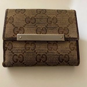 Authentic Gucci Wallet Brown Canvas and Leather